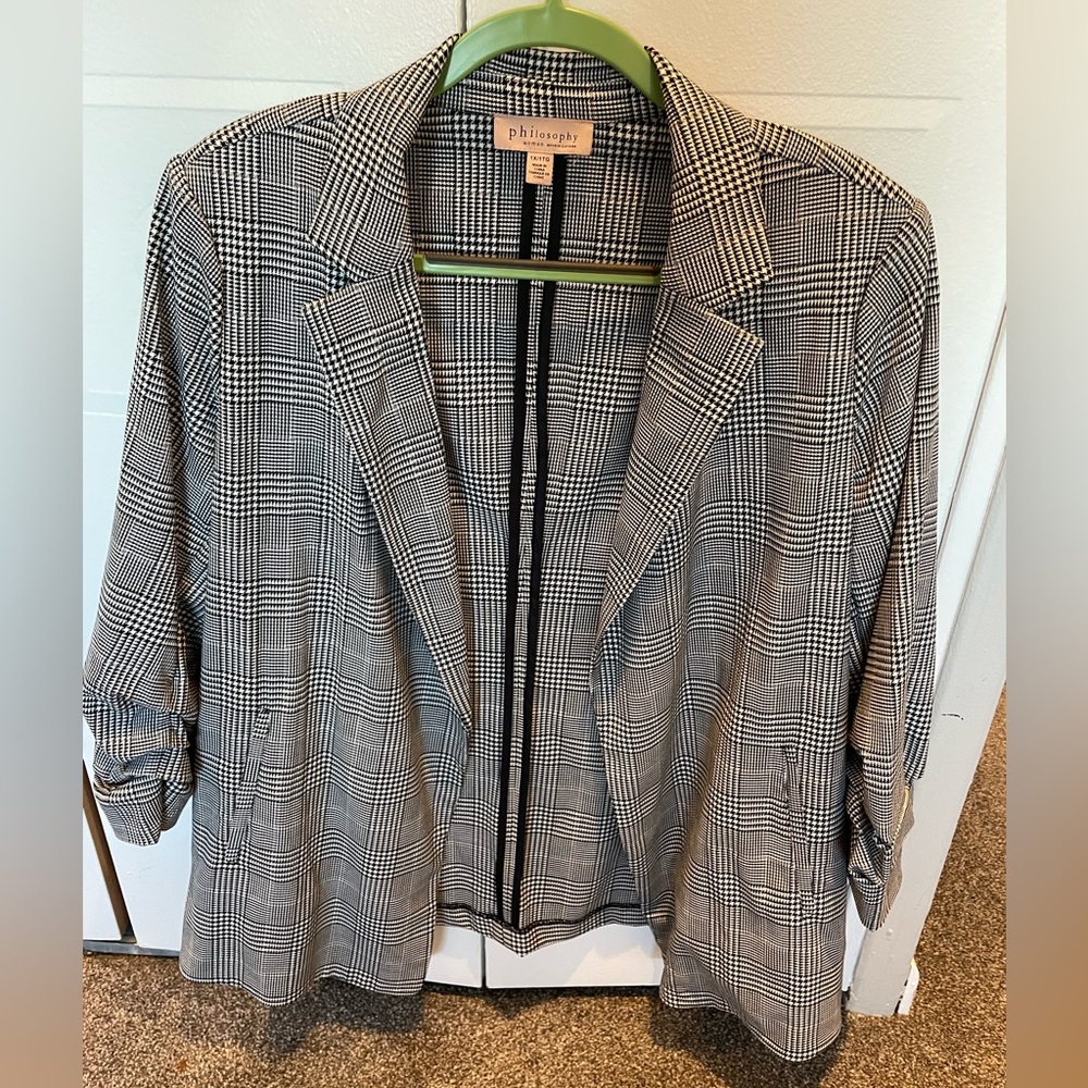 Women's Black and White Plaid Blazer